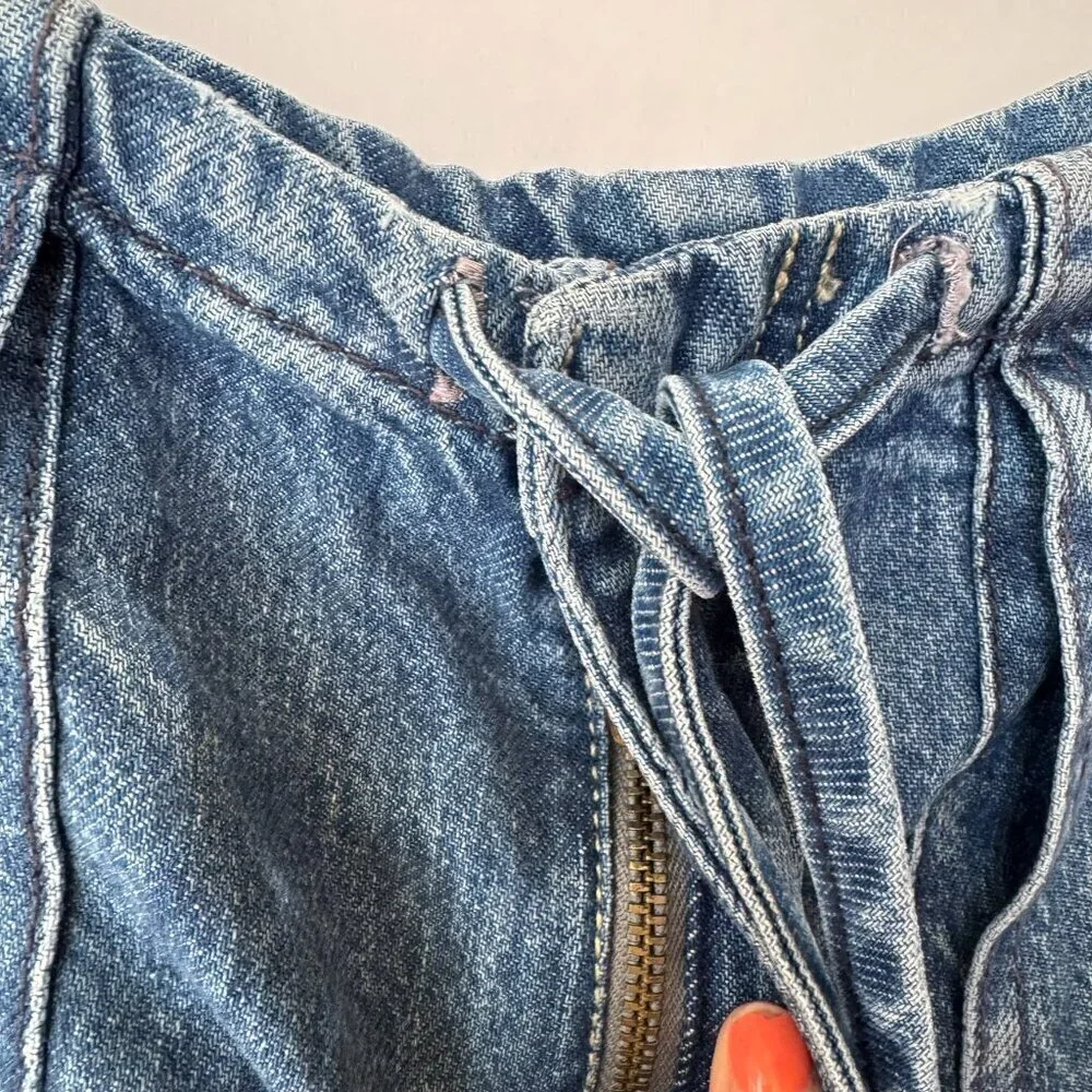 NWT Free People Reina Cargo Long Jean Shorts Blue XS